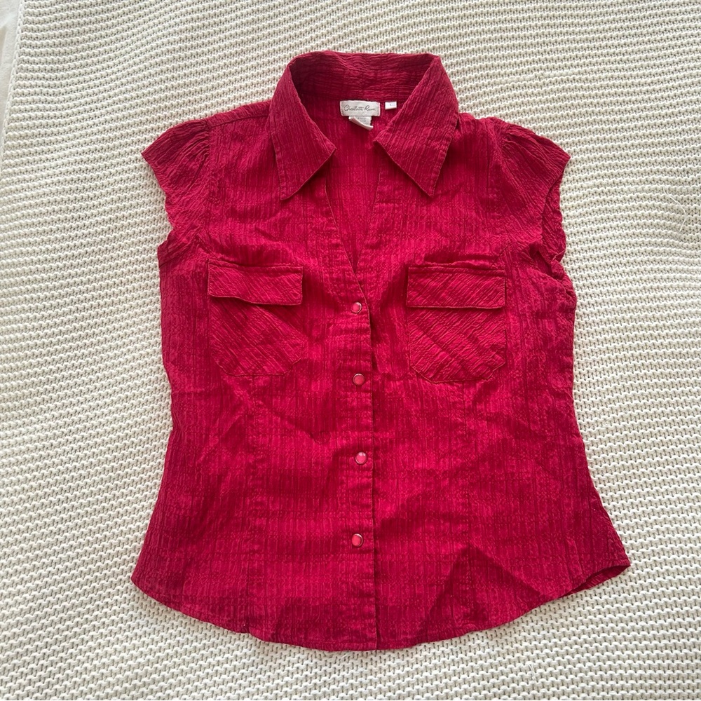 Y2K Red Button-Up Top Charlotte Russe